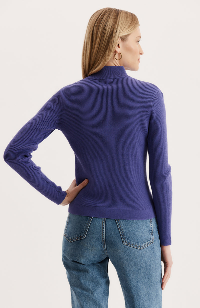 Cotton Ribbed Cardigan - Iris