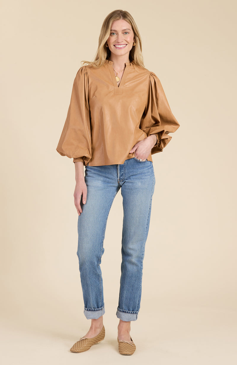 Ellery Vegan Leather Top - Caramel