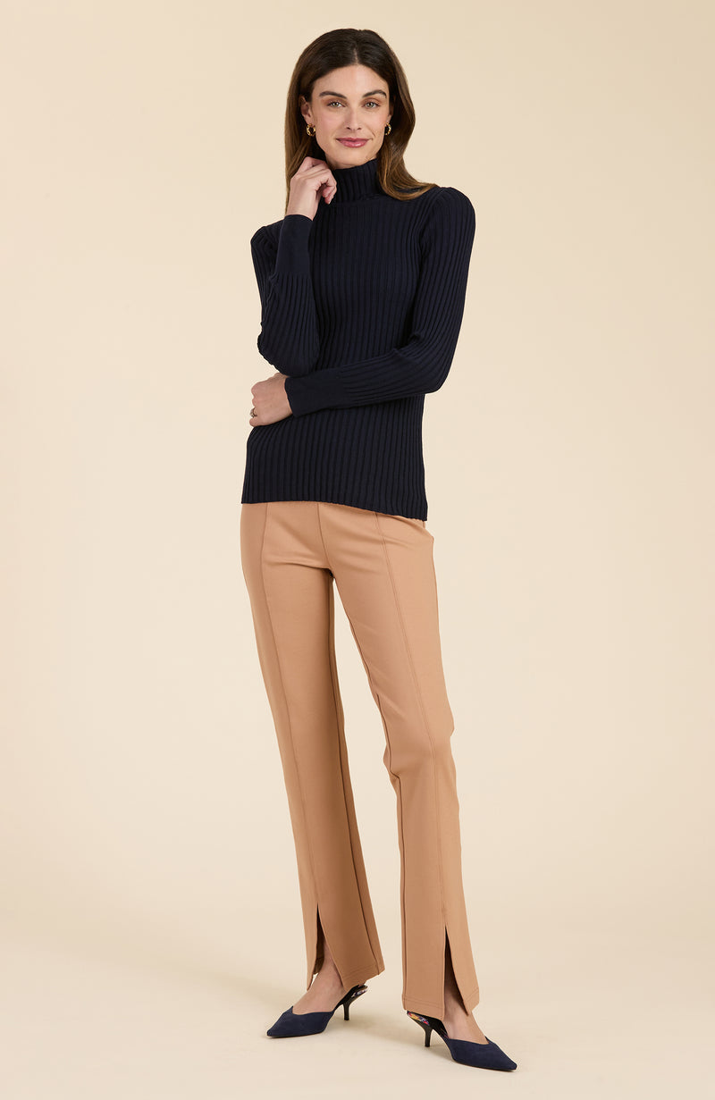 Cotton Cashmere Ribbed Turtleneck - Navy