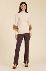 Cotton Cashmere Mock Neck Fur Sweater - Limestone