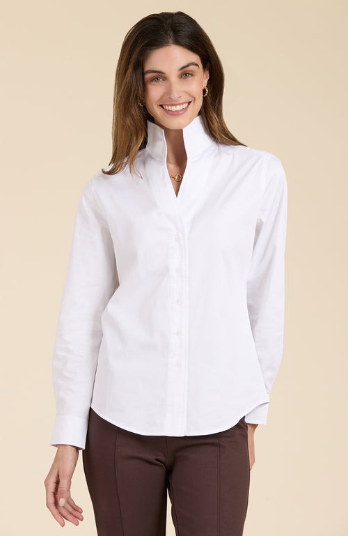 Natalie Stand Collar Shirt - White