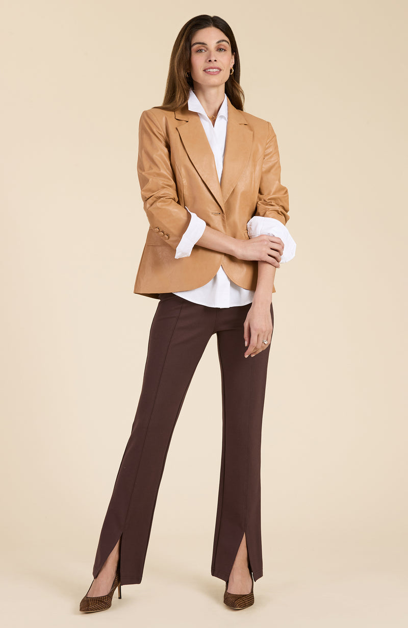 Margie Ponte Slit Front Pant - Walnut