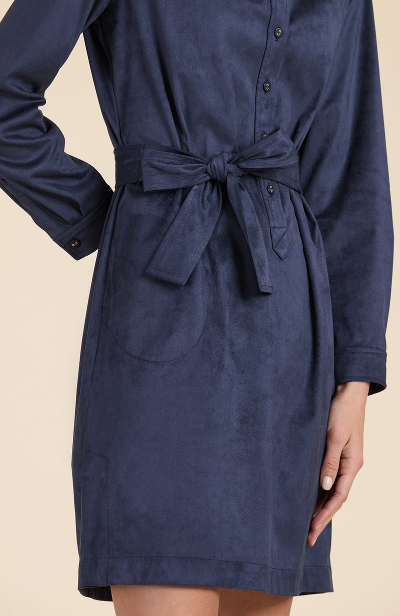 Ziva Faux Suede Shirtdress - Navy