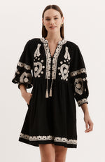 Carmen Embroidered Dress - Black