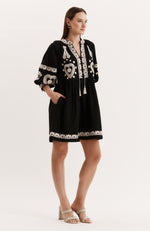 Carmen Embroidered Dress - Black