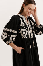 Carmen Embroidered Dress - Black