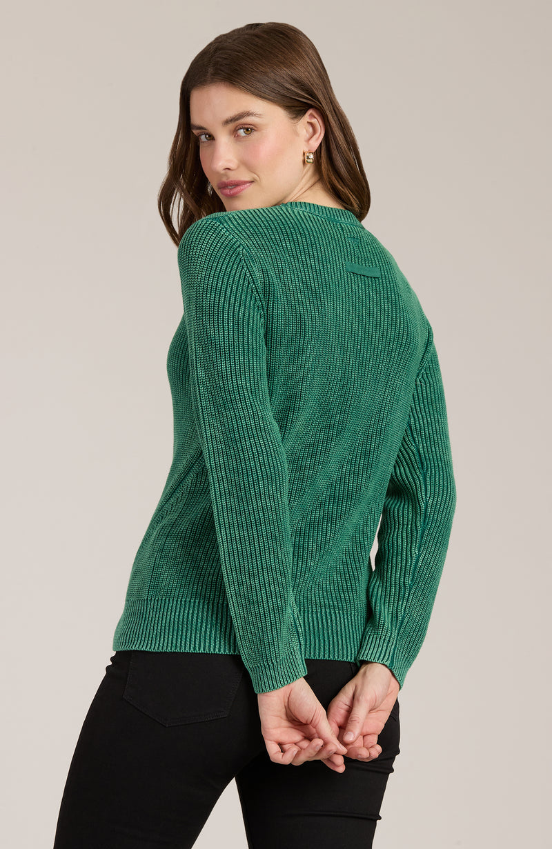 Mineral Wash Crew Neck Sweater - Dark Kelly