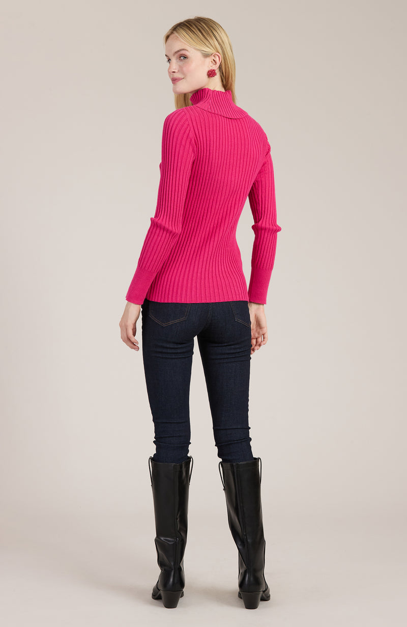 Cotton Cashmere Ribbed Turtleneck - Coco Pink