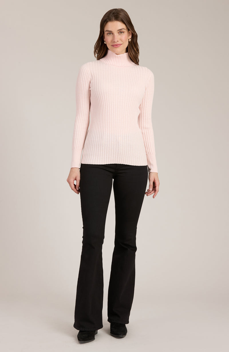 Cotton Cashmere Ribbed Turtleneck - Blush