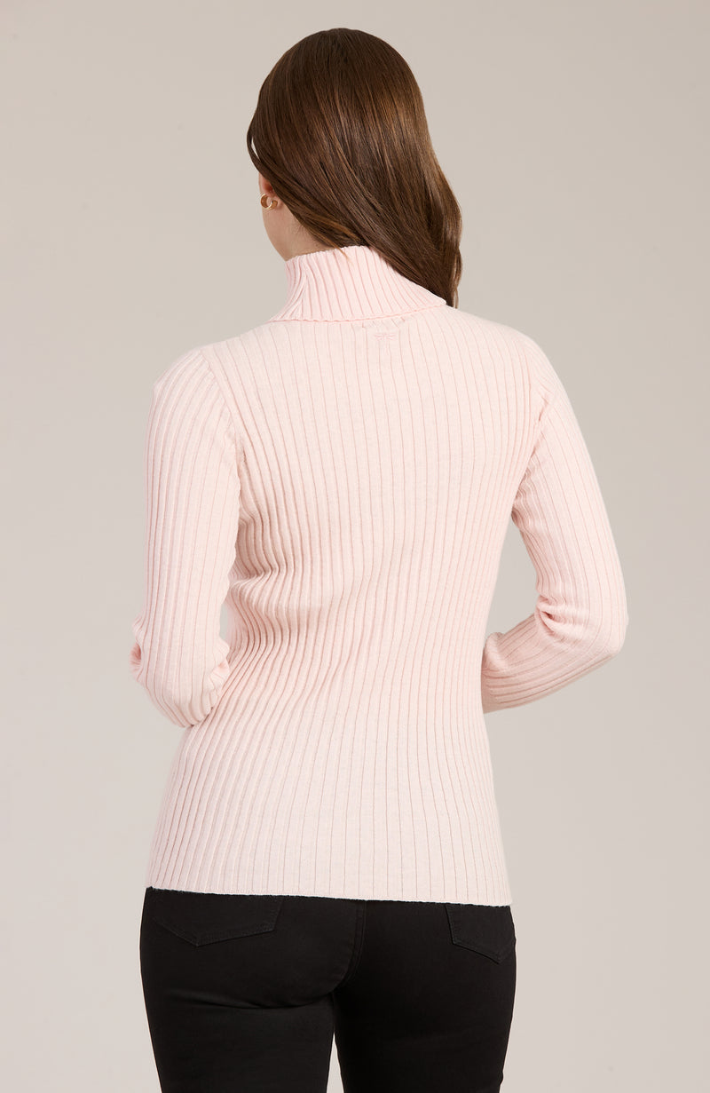 Cotton Cashmere Ribbed Turtleneck - Blush