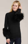 Cotton Cashmere Mock Neck Fur Sweater - Black