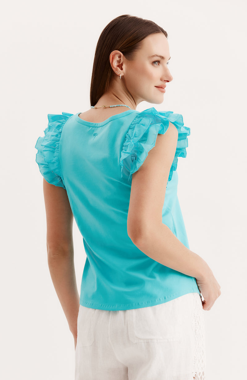 Emerson Ruffle Sleeve Tee - Aruba