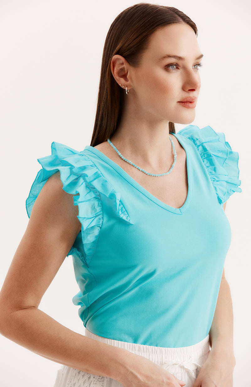 Emerson Ruffle Sleeve Tee - Aruba