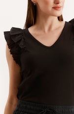 Emerson Ruffle Sleeve Tee - Black