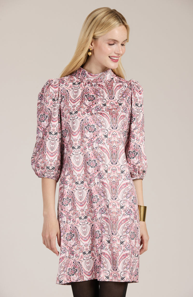 Vicky Faux Suede Pink Paisley Dress - Pink Paisley