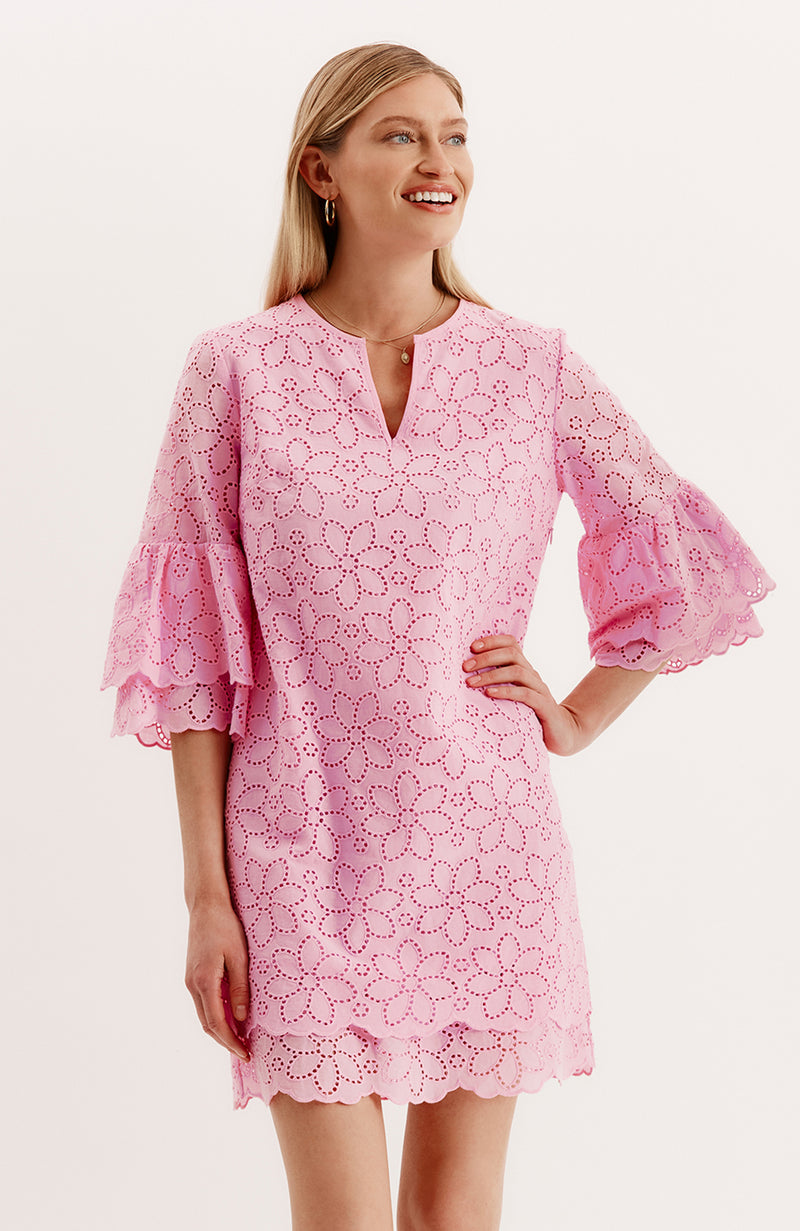 Christa Eyelet Dress - Pink Frosting