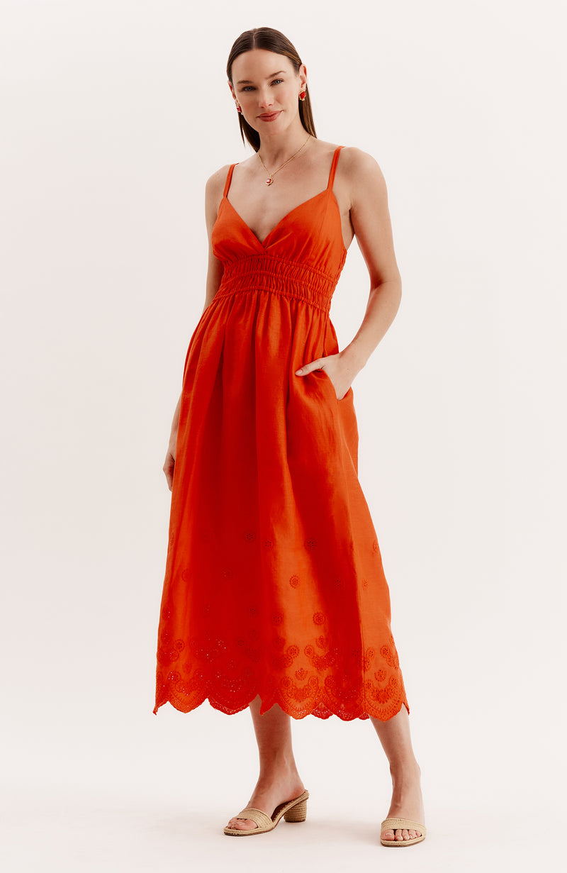 Maria Linen Dress - Tiger Lily