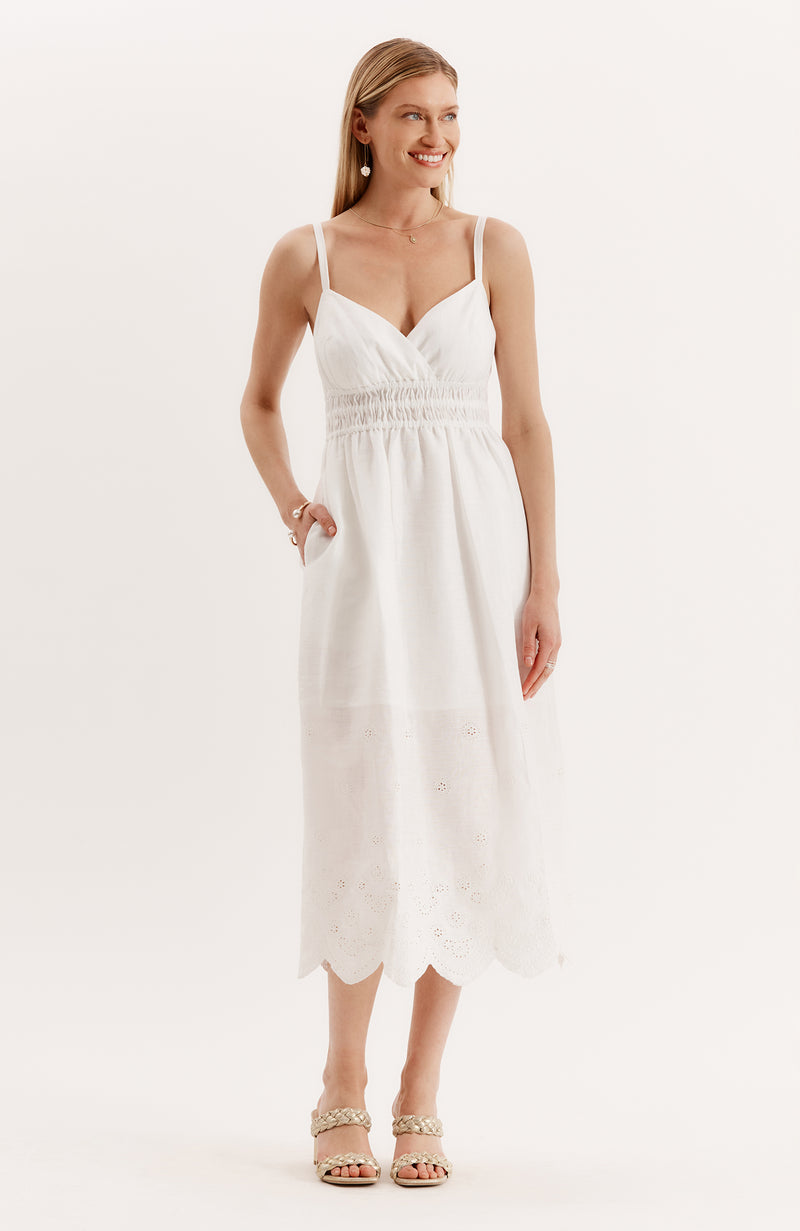 white linen cocktail dress Wynn White Linen Shift Mini Dress - US 18