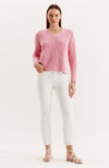Mineral Wash V Neck Sweater - Pink Frosting