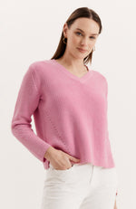 Mineral Wash V Neck Sweater - Hot Pink