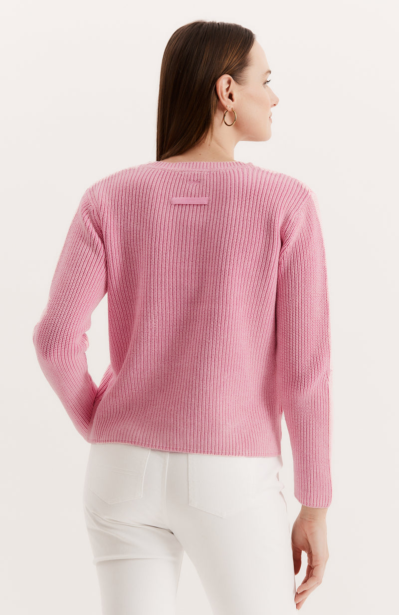 Mineral Wash V Neck Sweater - Hot Pink