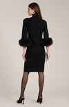 Sloane Fur Trimmed Knit Dress - Black