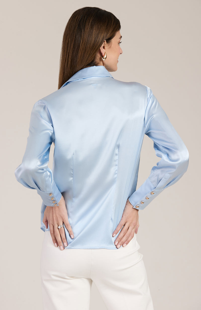 Chloe Silk Charmeuse Shirt - Light Blue