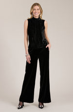 Sid Crushed Velvet Mock Neck Top - Black