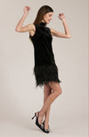 Victoria Velvet Feather Dress - Black