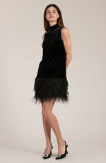 Victoria Velvet Feather Dress - Black