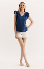 Emerson Ruffle Sleeve Tee - Bellwether Blue