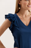 Emerson Ruffle Sleeve Tee - Bellwether Blue