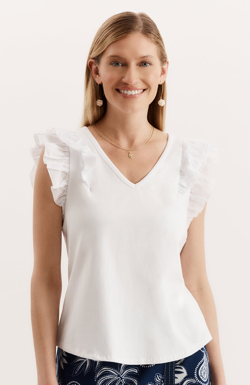 Emerson Ruffle Sleeve Tee - White