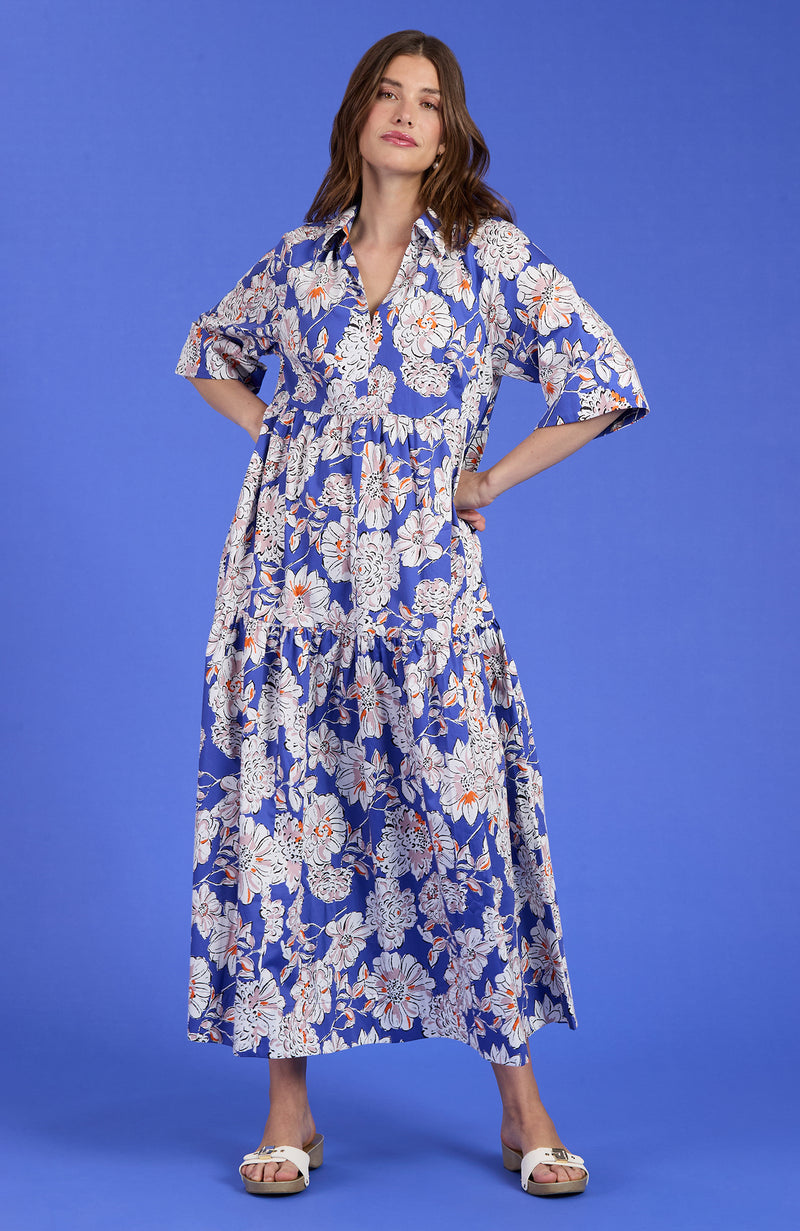 Cara Tiered Midi Dress - Sapphire Floral