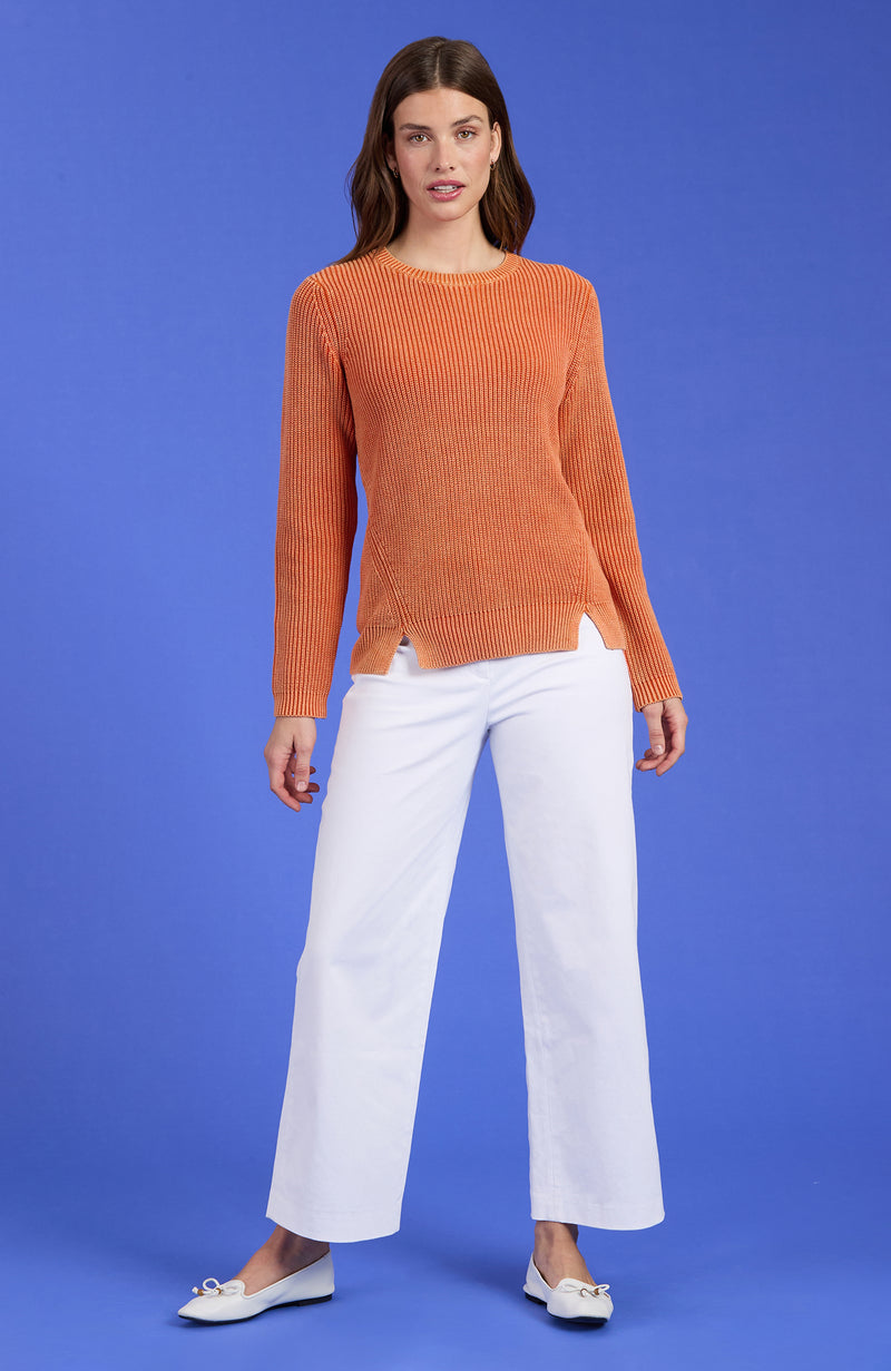 Mineral Wash Crew Neck Sweater - Mandarin Orange