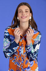 Chloe Cotton Print Shirt - Orange Sapphire Floral