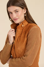 Faux Suede Moto Vest - Chestnut