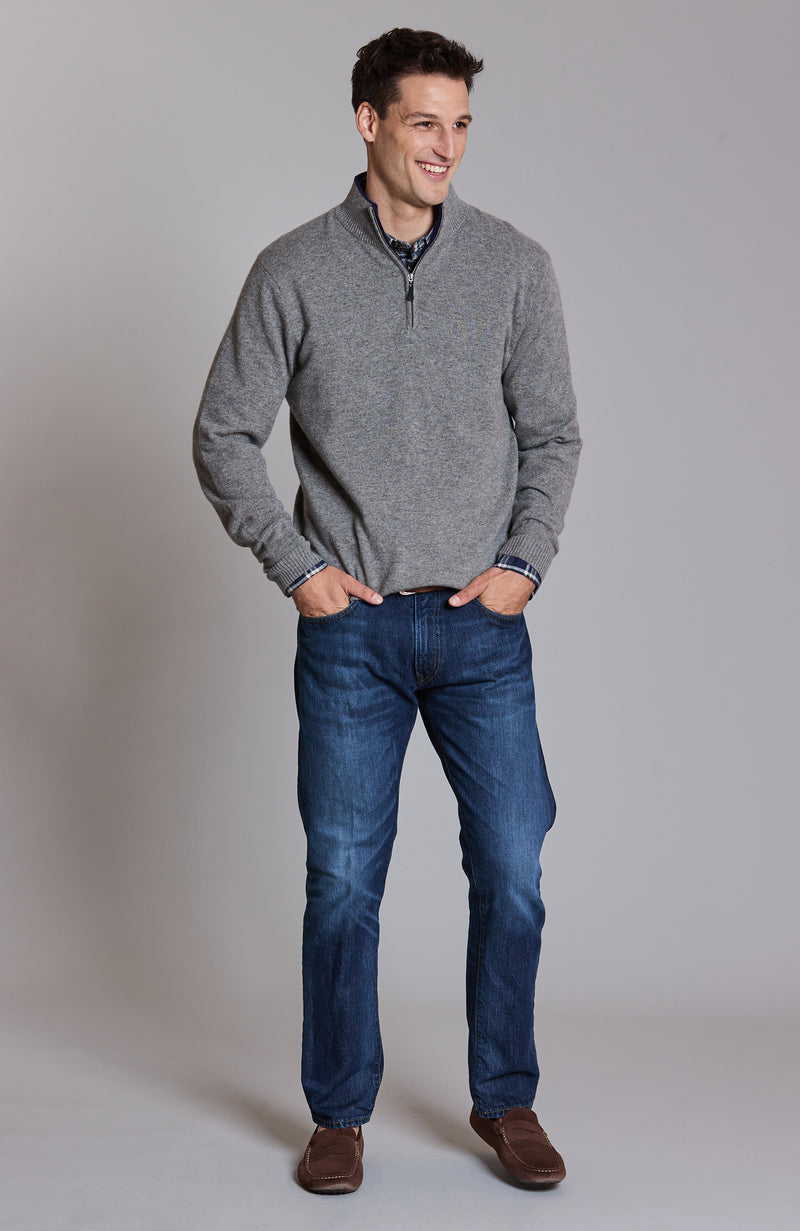 Cashmere 1/4 Zip Front Sweater - Heather Grey tyler be Cashmere 1/4 Zip Front Sweater - Heather Grey tyler be