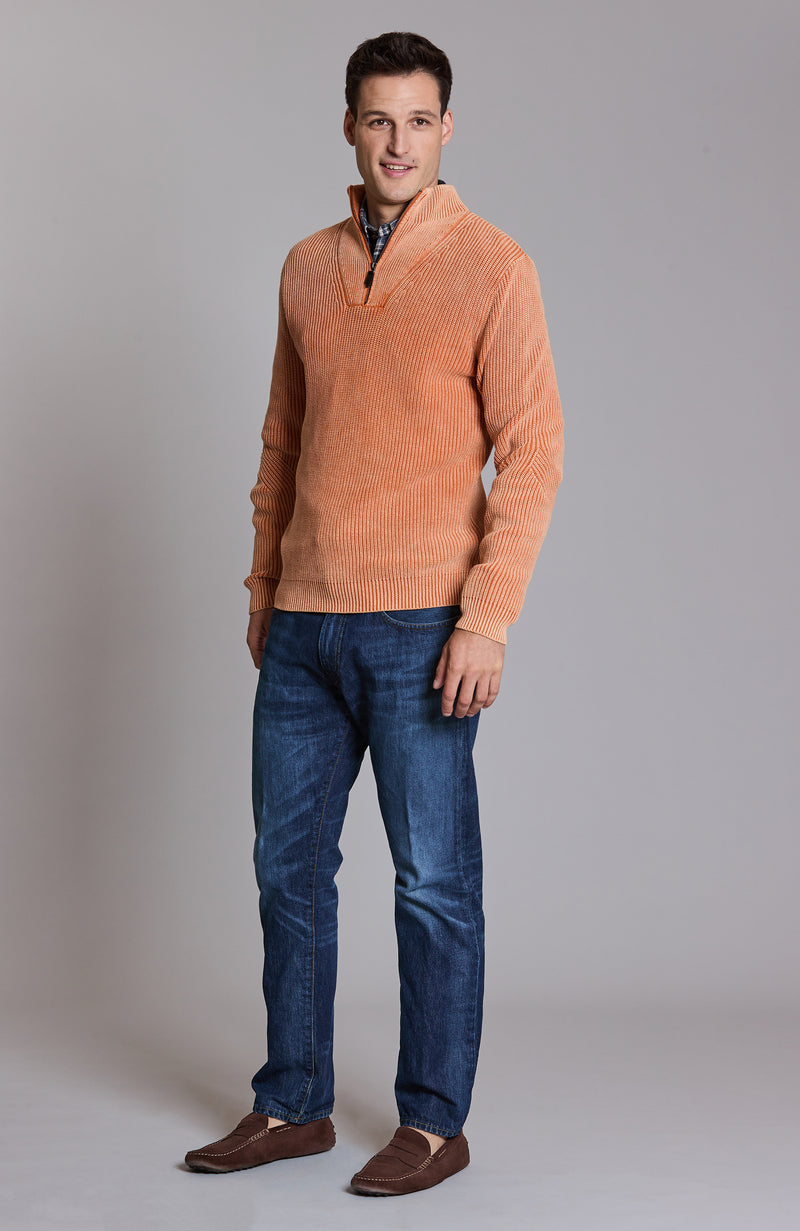 Mineral Wash 1/4 Zip Sweater - Apricot