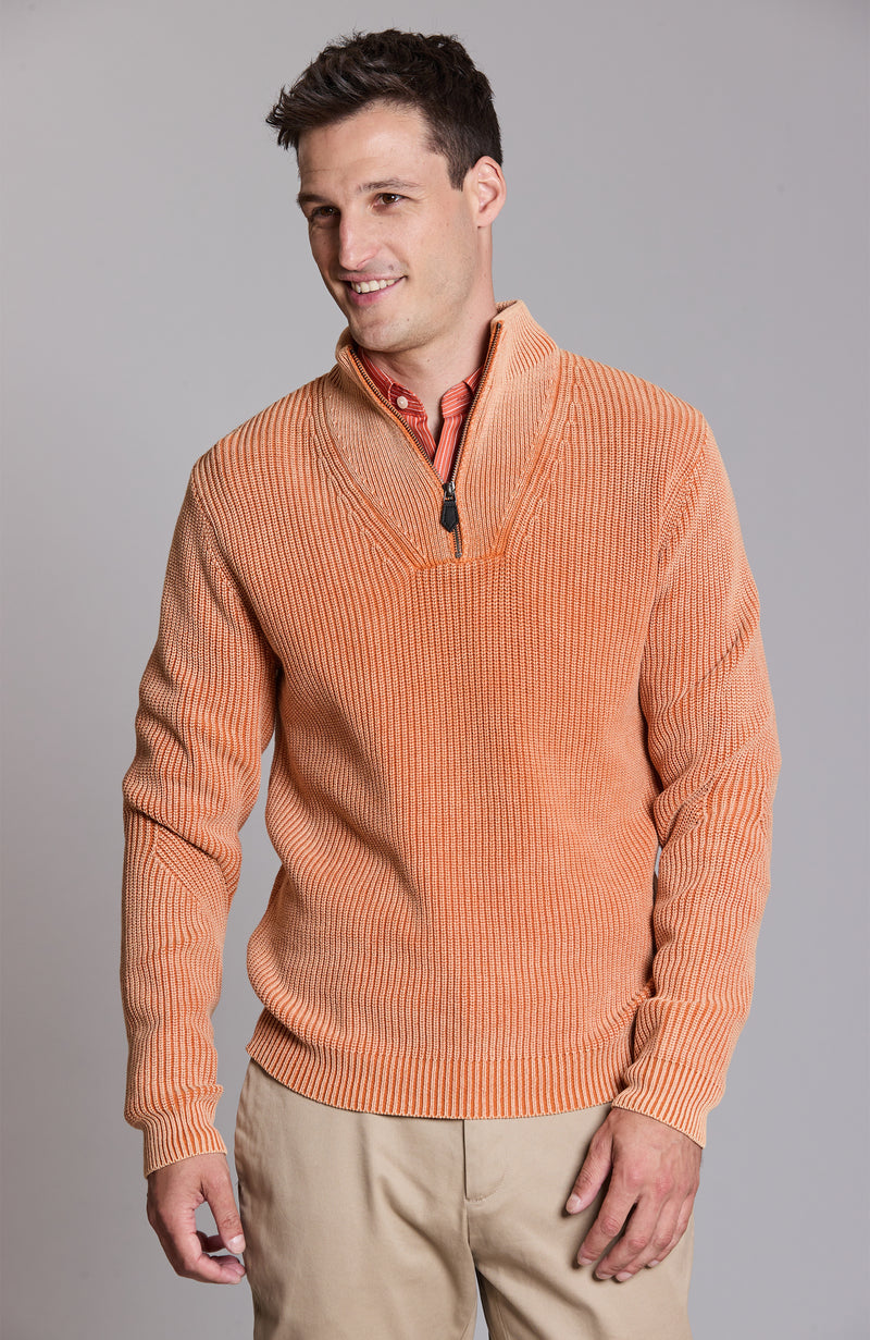 Mineral Wash 1/4 Zip Sweater - Apricot