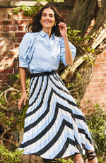 Cara Fortuni Skirt - White Blue Black Stripes