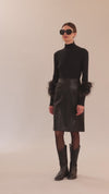 Skyler Vegan Leather Knee Length Skirt - Black