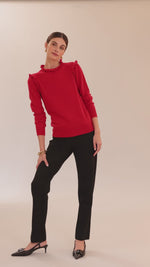 Cashmere Ruffle Neck Sweater - Bright Red