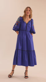Sophie Embroidered Sleeve Dress - Sapphire