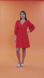 Eva Solid Linen Dress - Orange Red