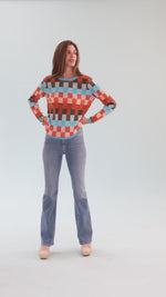 Stepped Pattern Crewneck Sweater - Multi Checks
