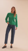 Pointelle Scoop Neck Sweater - Verde
