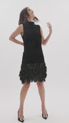 Colette Feather Hem Velvet Dress - Black