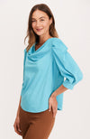 Isabella Draped Neck Top - Turquoise