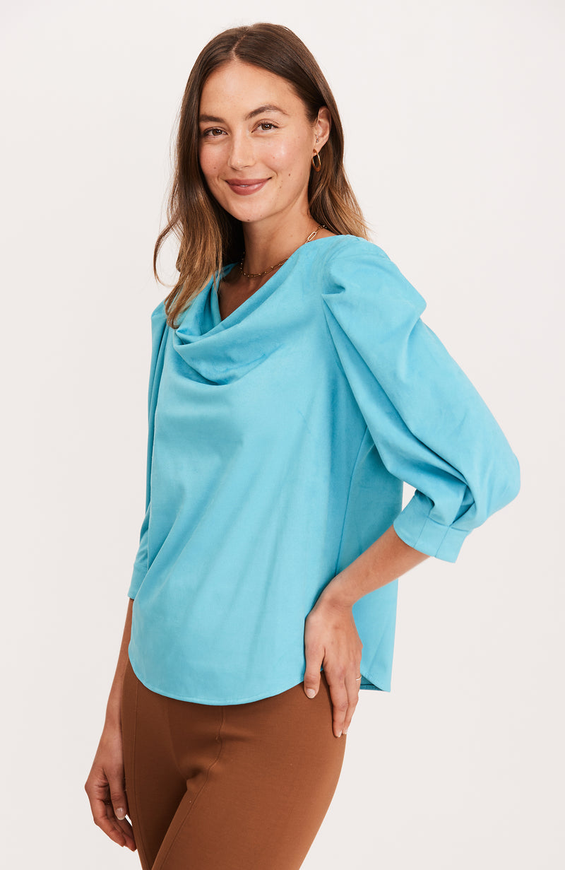 Isabella Draped Neck Top - Turquoise